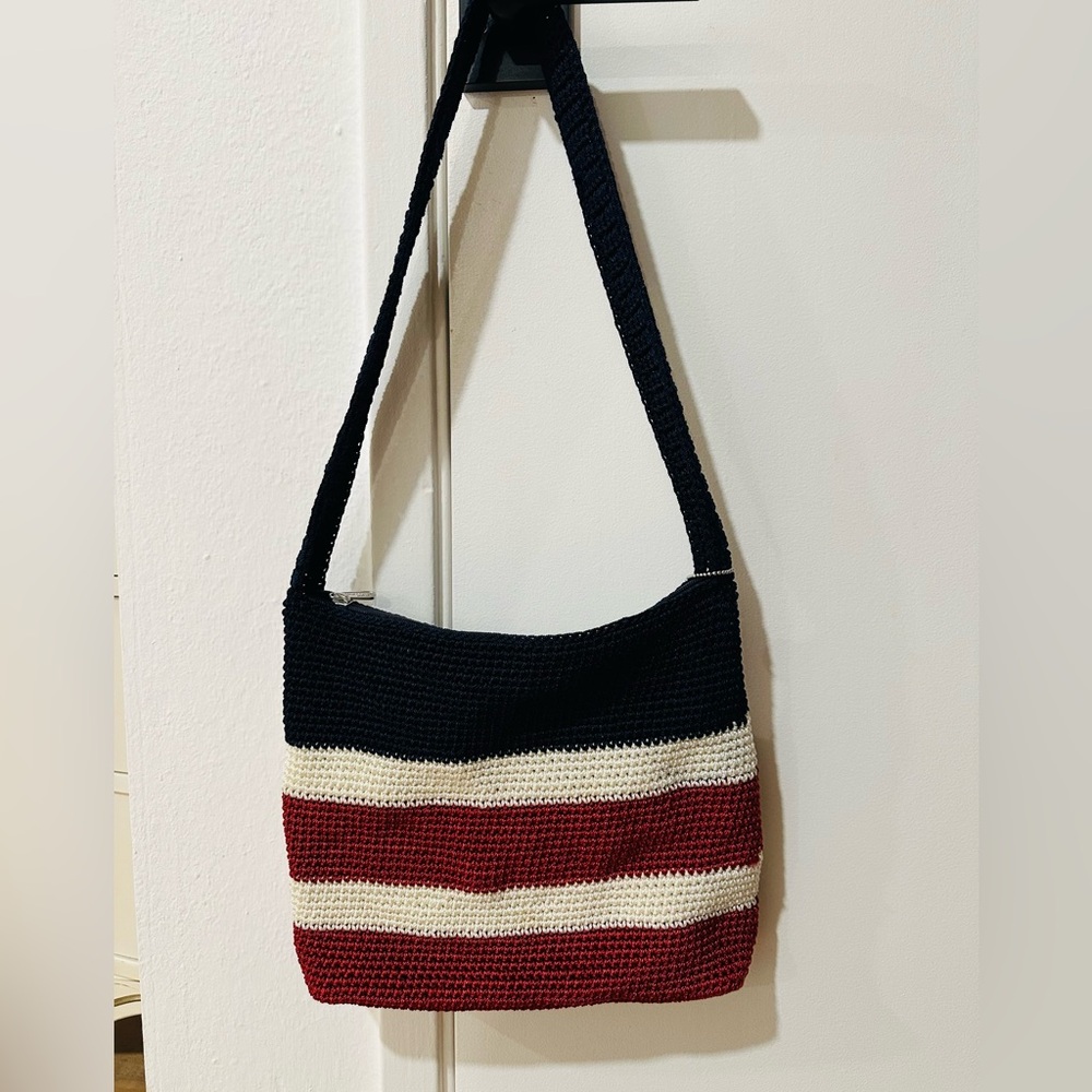 The Sak Striped Hand Crochet Womens Shoulder Crossbody Clutch Handbag